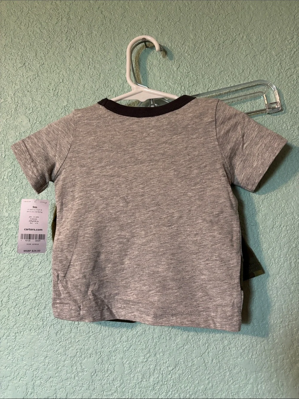 🆕 Carter's Baby Gray Tee and Shorts Set with Green Camo Chameleon, 9 mos - NWT - Picture 3 of 6